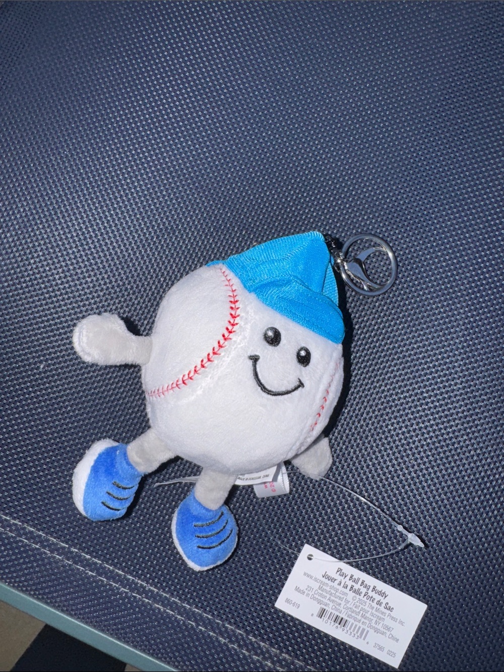 Plush Baseball Keychain Toy in Blue - Cute Smiley Design